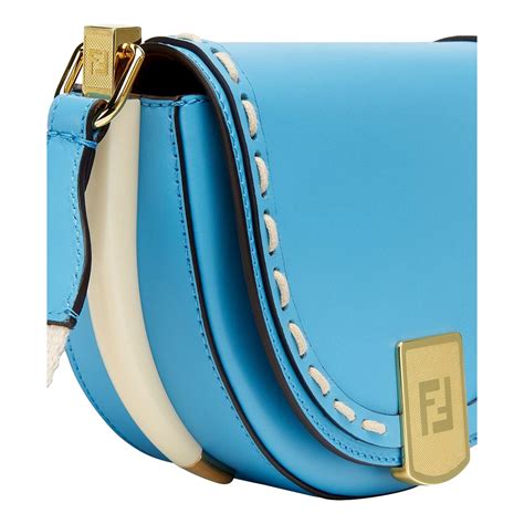 Fendi Moonlight Cyber Blue Leather Satchel Crossbody Bag.